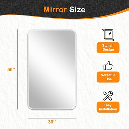 Bathroom Vanity Mirror, Silver Framed Mirror for Over Sink, 50x30 | HD glass, distortion-free for makeup and grooming, Sturdy frame, all mounting hardware, hangs horizontal or vertical