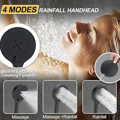 Shower Faucet Set Matte Black Shower System, 12" Ceiling Mount Shower Head Sets, Round Rain Shower Head and Handheld Set (12" Matte Black)