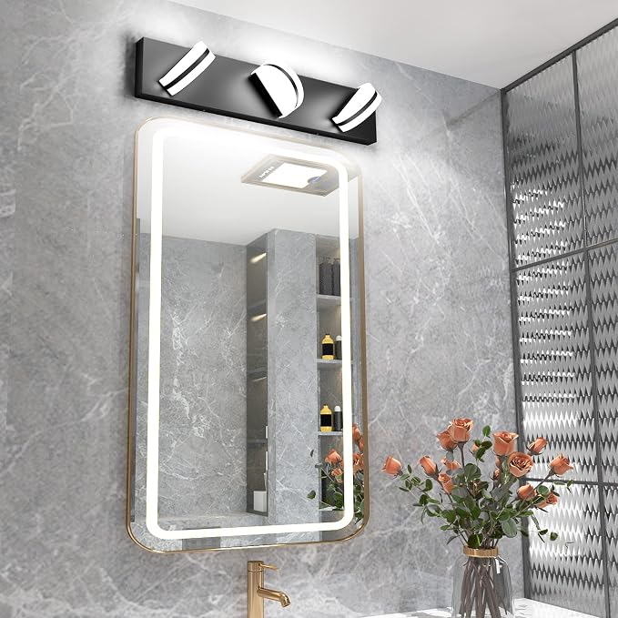 Aipsun LED Modern Black Vanity Light Acrylic Vanity Light Over Mirror 3 Lights Bathroom Wall Light