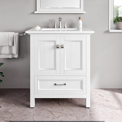 Eviva Britney 30 in. White Single Sink Bath Vanity with Carrara Quartz Top and Undermount Porcelain Sink