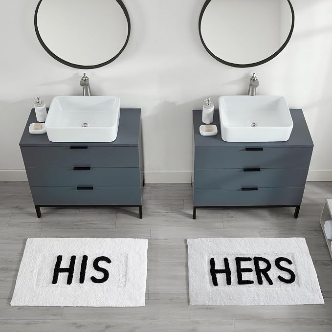 Cotton 2-Piece Bath Rug Set - Soft Cotton Bath Mat - Bathroom Decor - Water Absorbent and Machine Washable - Measures 20"x32" - His & Hers - White