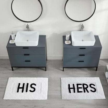 Cotton 2-Piece Bath Rug Set - Soft Cotton Bath Mat - Bathroom Decor - Water Absorbent and Machine Washable - Measures 20"x32" - His & Hers - White
