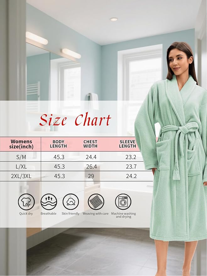 Soft Robe For Women，Warm Plush Bath Robes Female，Spa Towel After Shower Lightweight Long Bathrobe