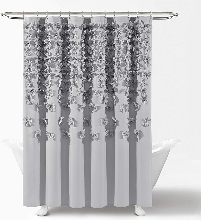 Lush Decor Lucia Shower Curtain 72" W x 72" L, Light Gray - Bathroom Curtain - Coquette Decor - Flower Shower Curtains - Gray Fabric Shower Curtains