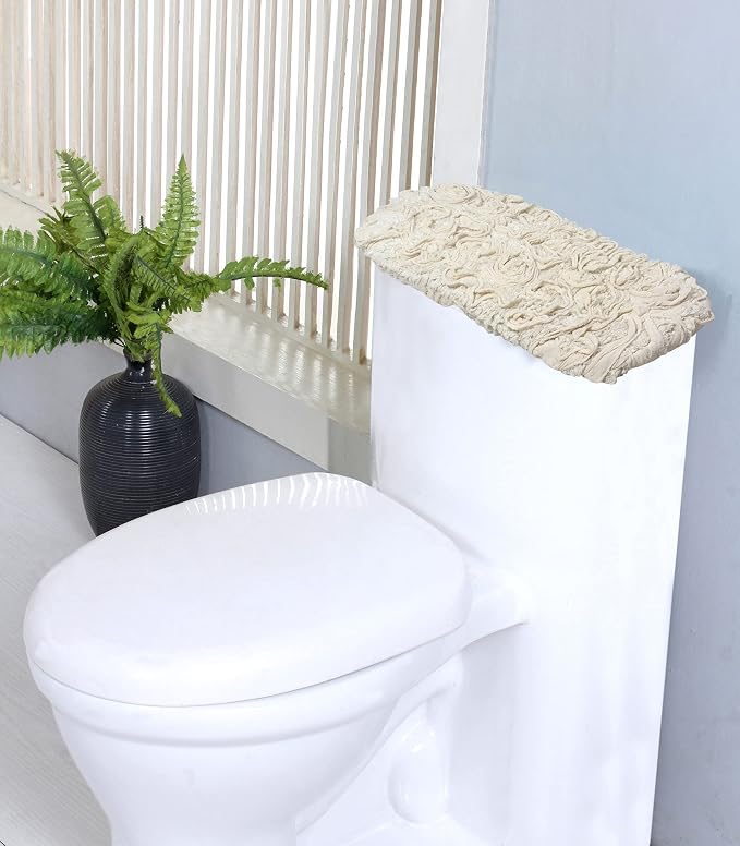 Home Weavers Bell Flower Toilet Tank Lid Cover – 10"x22", 100% Cotton, Tufted, Soft & Absorbent, Non-Slip, Machine Washable Bathroom Décor, Ivory
