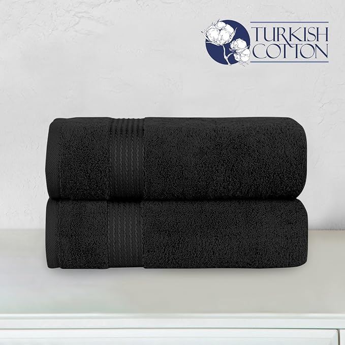 Elegant Comfort Premium Turkish Cotton 2 Pack Bath Towel Set - 27 x 54 inch, Luxurious Hotel Spa Quality 100% Turkish Cotton 2PC Bath Towel Set - Highly Absorbent - Soft Bathroom Towels, Black