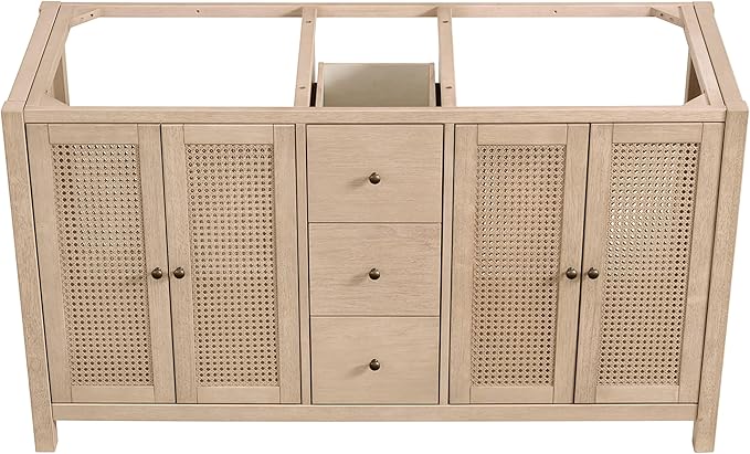 Alaterre Furniture Lucca Bathroom Vanity - Freestanding Cabinet Without Sink - 60 Inch Wood Bathroom Vanity with Soft-Close Doors and Three Drawers - for Double Sink Cabinet (Natural)