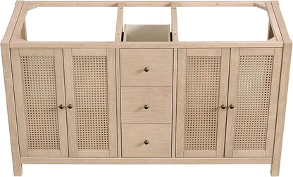 Alaterre Furniture Lucca Bathroom Vanity - Freestanding Cabinet Without Sink - 60 Inch Wood Bathroom Vanity with Soft-Close Doors and Three Drawers - for Double Sink Cabinet (Natural)