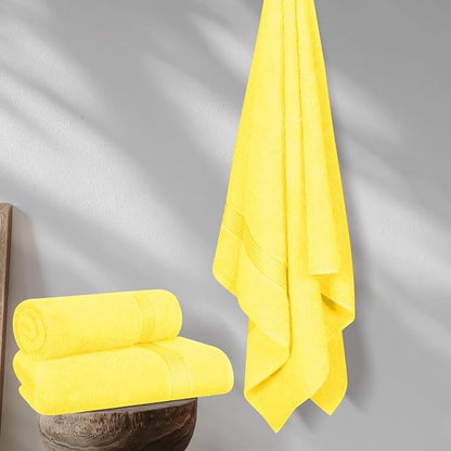 Cotton 2 Pack Oversized Bath Towel Set 28x55 inches, Large Bath Towels, Ultra Absorbant Compact Quickdry & Lightweight Towel, Ideal for Gym Travel Camp Pool - Yellow