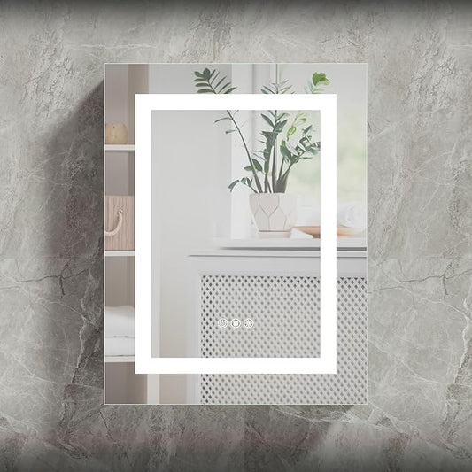 20x26 Bathroom Mirror LED Medicine Cabinet with Lighted 3 Colors, Recessed Surface Wall Mounted LED Medicine Cabinet, Anti-Fog Tempered LED Mirror with Storage, Stepless Dimming, 2 Outlets