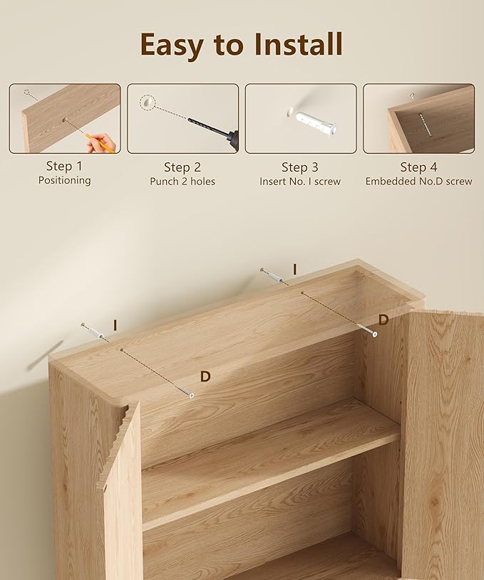 27.6" H Natural Bathroom Wall Cabinet with 2 Fluted Doors, Modern Medicine Cabinet with Adjustable Shelf, Curved Profile Wall Mounted Bathroom Cabinet for Kitchen, Living Room, Oak