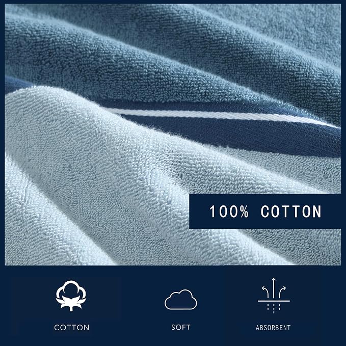 Nautica – Bathroom Towels, Soft Plush Washcloth, Bath & Hand Towel Set, Highly Absorbent Yarn Dyed Terry Cotton, Set of 6, College Dorm Room Essentials (Belle Castle Blue)