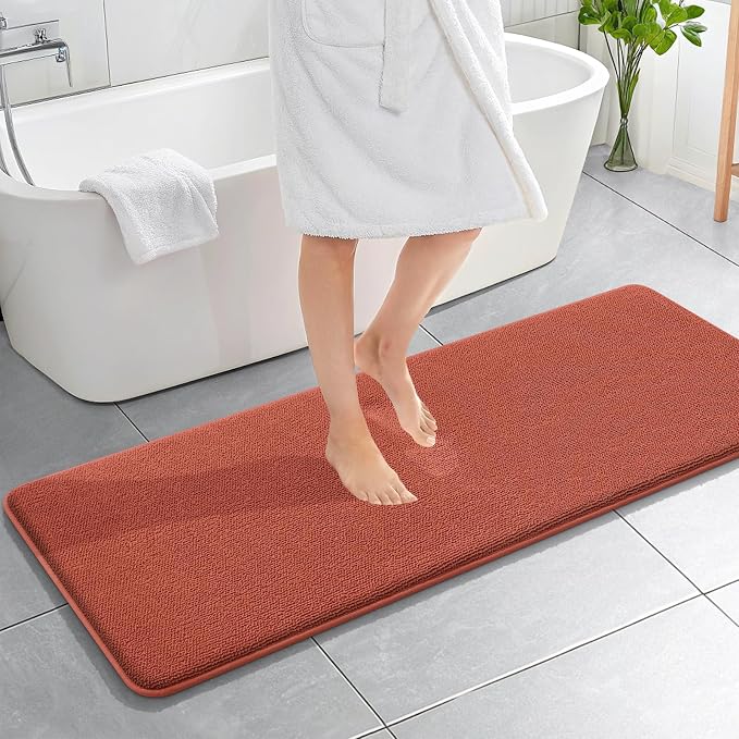 OLANLY Memory Foam Bathroom Runner Rugs 59x20, Long Mats, Rustic Terracotta | Soft Quick Dry Bath Rugs, Non-Slip, Absorbent Machine Washable Mat for Bathroom Floor, Tub and Shower, Home Decor Accessories