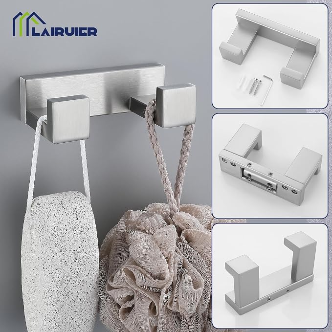 Lairuier Brushed Nickel Bathroom Hardware Accessories, 4PCS Towel Bar Set | Including Towel Bar,Towel Holder, Toilet Paper Holder, Towel Hook, SUS304 Stainless Steel Bathroom Towel Holder Hardware Set