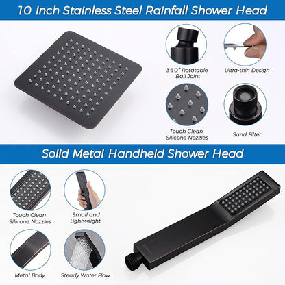 G-Promise All Metal 10 Inches Rainfall Shower Head with Handheld Combo | All Metal, Built to Last, Easy Install, Adjustable Height & Angle for All Heights, Extra Long Hose, Modern Upgrade