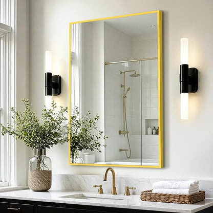 Bathroom Vanity Mirror for Over Sink, 30x20 Inch Matte Gold Mirror | Shatterproof Tempered Glass, Anti-Rust Metal Frame, Rectangle Wall Mirrors for Bedroom, Living Room & Entryway