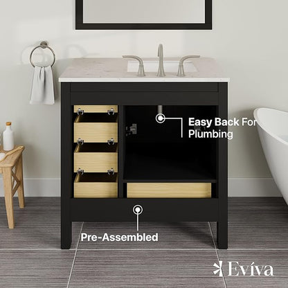 Eviva Aberdeen 36 inch Espresso Transitional Bathroom Vanity with White Carrara Quartz Countertop and Undermount Porcelain Sink