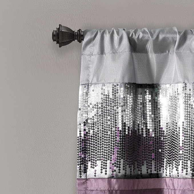 Lush Decor Night Sky Sequins Valance Curtain Single, 52"W x 18"L Purple & Gray - Kitchen Curtains Valances For Windows - Bathroom Curtains Window