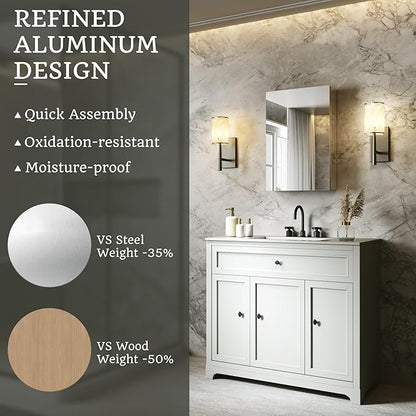 16x24 Bathroom Medicine Cabinet with Mirror,Aluminum Alloy Frame with Mirror Side Panels,Surface or Recessed Medicine Cabinet with Adjustable Shelves,Assembly Required
