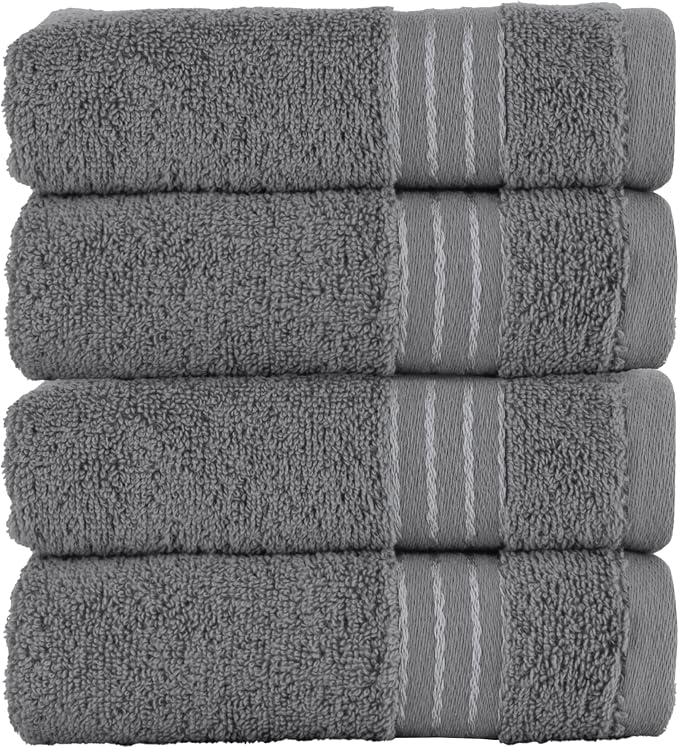 Elegant Comfort Premium Turkish Cotton 4 Pack Hand Towel Set - 16 x 28 inch, Luxurious Hotel Spa Quality 100% Turkish Cotton 4PC Hand Towel Set - Highly Absorbent - Soft Bathroom Towels, Gray