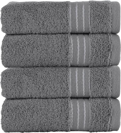 Elegant Comfort Premium Turkish Cotton 4 Pack Hand Towel Set - 16 x 28 inch, Luxurious Hotel Spa Quality 100% Turkish Cotton 4PC Hand Towel Set - Highly Absorbent - Soft Bathroom Towels, Gray