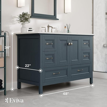 Eviva Britney 48 Inch Single Sink Transitional Ash Blue Bathroom Vanity