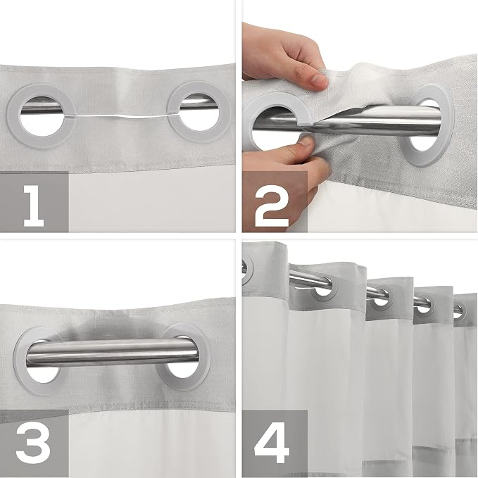 River Dream No Hook Long Shower Curtain with Snap-in Liner 71x80, Grey | Snap on/off Waterproof PEVA Liner, See Through Top Window, Slub Textured, Hotel Style Shower Curtain Set, 71W x 80H