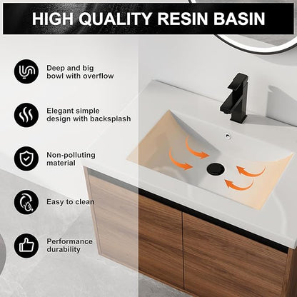 30 Inch Floating Vanity Bathroom,Bathroom Cabinet Vanity,Wooden Cabinet,Wall Mount Floating Vanity Set,Solid Wood Frame, Easy Clean,Brown