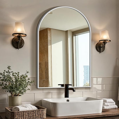 Arched Bathroom Vanity Mirror for Over Sink, 30”x20”, Silver | HD Tempered Glass, Anti-Rust Metal Frame, Hanging or Leaning, Wall Mirrors for Bathroom Sink, Bedroom, Living Room, Entryway