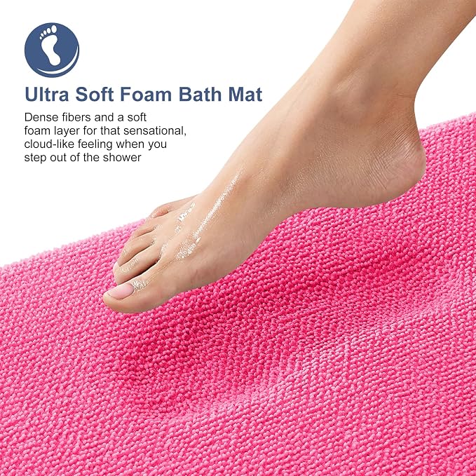OLANLY Memory Foam Bathroom Runner Rugs 44x24, Absorbent Long Mat, Hot Pink | Soft Quick Dry Bath Rugs, Non-Slip Carpet, Machine Washable Mat for Bathroom Floor, Tub and Shower, Home Decor Accessories