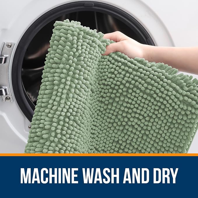 OLANLY Bathroom Rugs 30x20, Extra Soft Absorbent Chenille Bath Rugs | Sage Green, Quick-Drying Rubber Backing, Machine Washable Bath Mat for Bathroom Floor, Tub and Shower, Home Decor Accessories