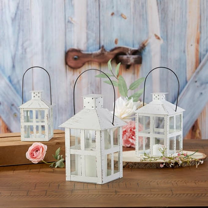 Kate Aspen White Vintage Distressed Rustic Candle Holder Decorative Lantern (6 Inch), Wedding Decoration, Centerpiece, Farmhouse Decor, Shelf Decor
