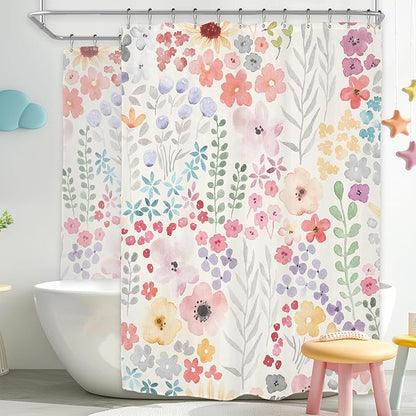 Clawfoot Tub Extra Wide Floral Flower Cute Wrap Bathroom Shower Curtain Set | 180"W x 70"H Colorful All; waterproof HD print, quick-dry fabric with 12 hooks for easy hanging.