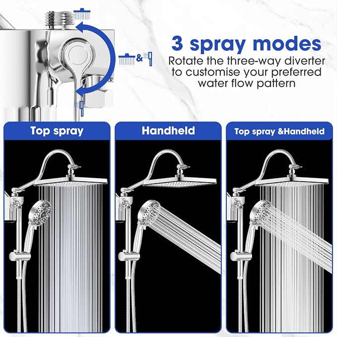 12" Filtered Shower Head with Handheld Rain Shower Head with Filters | Shower Filter Head for Hard Water,High Pressure,Dual Rainfall Shower Heads with Adjustable Extension Arm & Slide Bar,Black