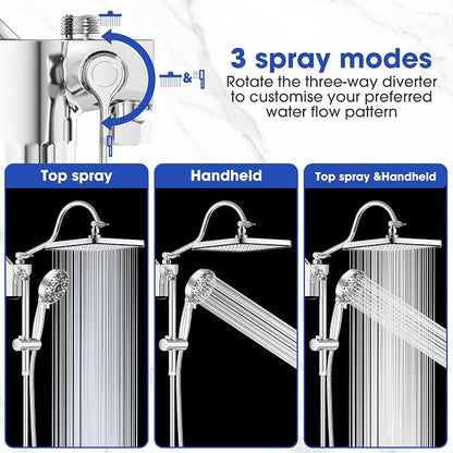 12" Filtered Shower Head with Handheld Rain Shower Head with Filters | Shower Filter Head for Hard Water,High Pressure,Dual Rainfall Shower Heads with Adjustable Extension Arm & Slide Bar,Black