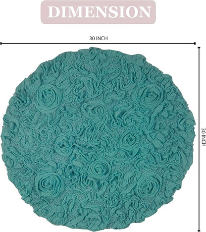 Home Weavers Bell Flower Collection 100% Cotton Tufted Bath Rugs, Extra Soft and Absorbent Bath Rugs, Non-Slip Bath Mats, Machine Washable, Bath Mats for Bathroom Floor and Tub, 30" Round, Turquoise