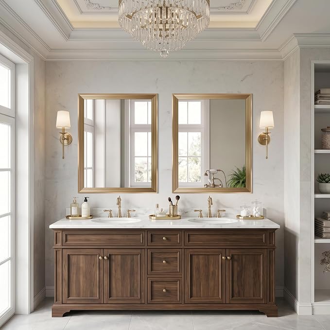 DESBING 24"x30" Gold Bathroom Mirrors for Over Sink | Tempered Glass, Metal Frame, Rectangle Vanity Wall Mirror for Bathroom, Living Room, Bedroom, Horizontally or Vertically