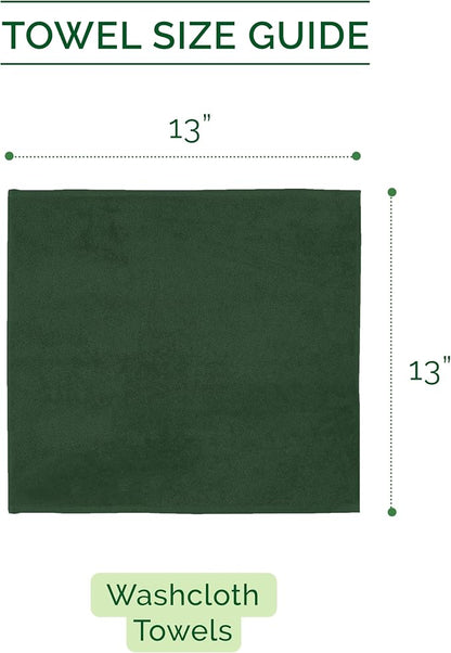 Elegant Comfort 100% Turkish Cotton Corduroy Ribbed Luxury Washcloths 6 Pack Soft 13 x 13 Inch - Higly Absorbent, Durable, Quick Dry, Spa Premium Hotel Quality for Bathroom or Travel, Hunter Green