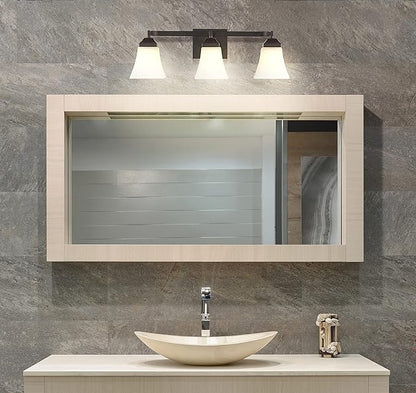 JONATHAN Y 24" Oil Rubbed Bronze Modern Cottage LED Vanity Light Wall Sconce, Farmhouse Wall Lamp for Bathroom Mirror Kitchen, White Glass Shade, LED Bulb Included (JYL7524A)