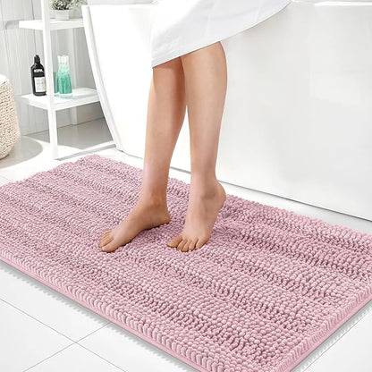 OLANLY Thick Bathroom Runner Rugs 44x24, Chenille Bath Rugs, Dusty Rose | Absorbent Striped, Rubber Backing, Machine Wash, Long Bath Mats for Bathroom Floor, Tub and Shower, Home Decor Accessories