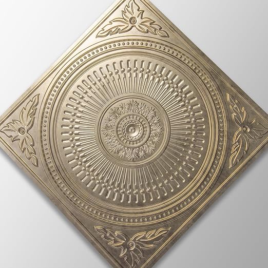 Art3d 12-Pack 2 x 2 ft Drop Ceiling Tiles for Interior Decor, Antique Gold | PVC, Waterproof, Lightweight, Shatterproof, Anti-Fade, Compatible with Grid System, Ideal for Kitchen, Bathroom, Basement