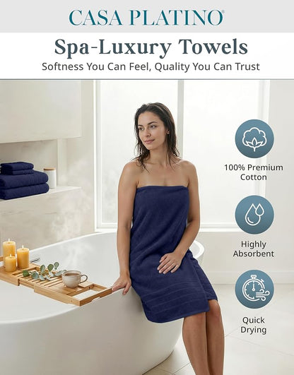 Casa Platino Bathroom Towel Set 12 Piece Soft Absorbent Quick Dry - Navy | Bath Towel Sets For Bathroom - Coordinated Colors, Dobby Border Accent, OEKO-TEX Certified, Ring-Spun Durability