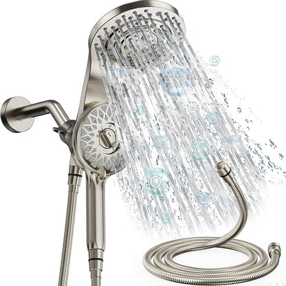 Dual Shower Heads with Handheld Spray Combo, High Pressure 2 in 1 Rainfall Shower Heads with 9 Spray Modes, Magnetic Double Showerhead, Brushed Nickel