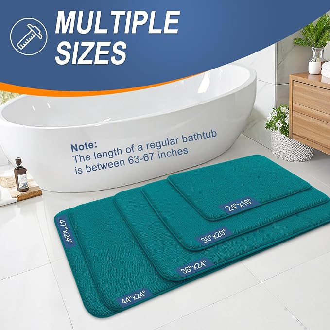 OLANLY Thick Memory Foam Bathroom Rugs 36x24, Absorbent Bath Mat, Deep Lake | Soft Quick Dry Bath Rugs, Non-Slip, Machine Washable Carpet for Bathroom Floor, Tub and Shower, Home Decor Accessories