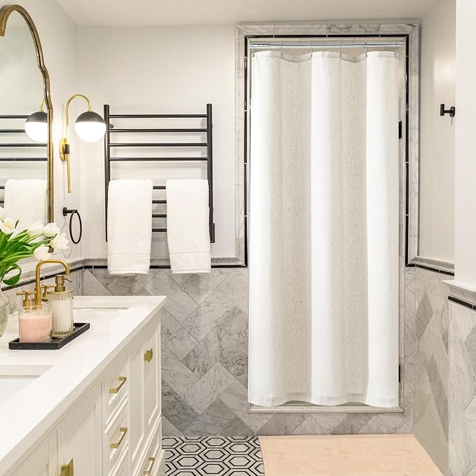 Cream Linen Shower Curtain for Bathroom Water Repellent 36x72 Inch | Small Stall Shower Curtains, Natural Ivory, Boho, 36 x 72 Inches, Cloth Fabric, Half Narrow RV Drapes for Bathtub Bath