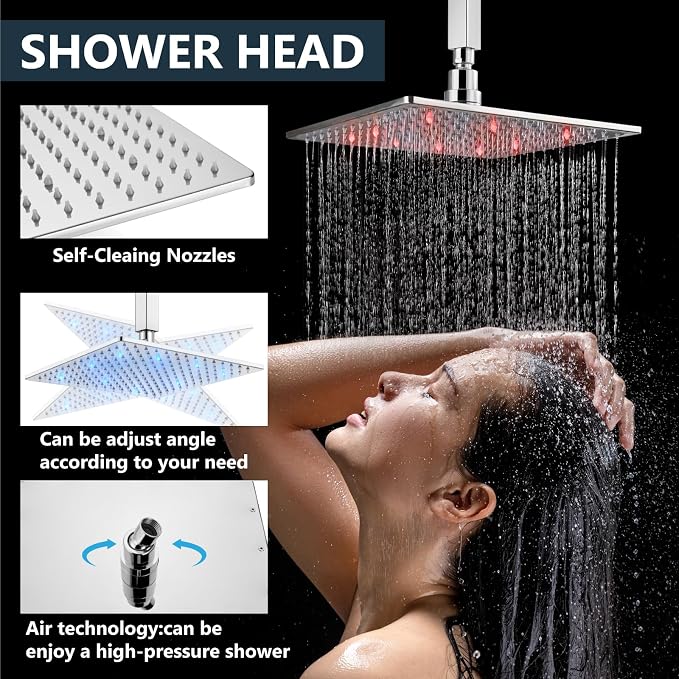 Aolemi Ceiling Shower Faucet Set with Handheld 10" LED Head Polish Chrome | Handheld Spray,10 Inch Rain LED Head,Shower Valve and Trim Kit,All Metal,Ceiling System,Bathroom Mixer