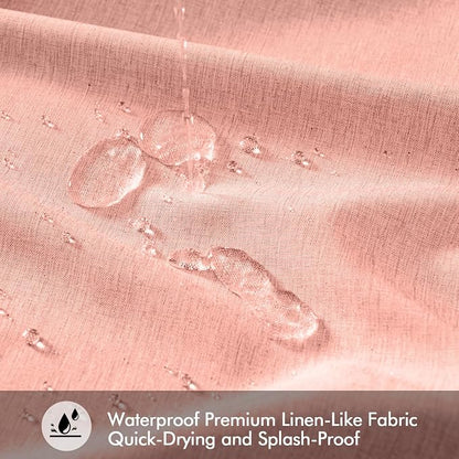 ANRODUO Blush Pink Linen Textured Fabric Shower Curtain Set - W72xL84 | Farmhouse Shower Curtain with 12 Metal Hooks, Waterproof Heavy Duty, Button Hole Design, Machine Washable for Bathroom