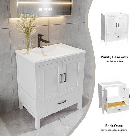 36" White Bathroom Vanity Base Only – Freestanding Solid Wood Sink Cabinet with Bottom Drawer, Shaker Style Storage, No Top or Sink, 36" W x 21" D x 34.5" H