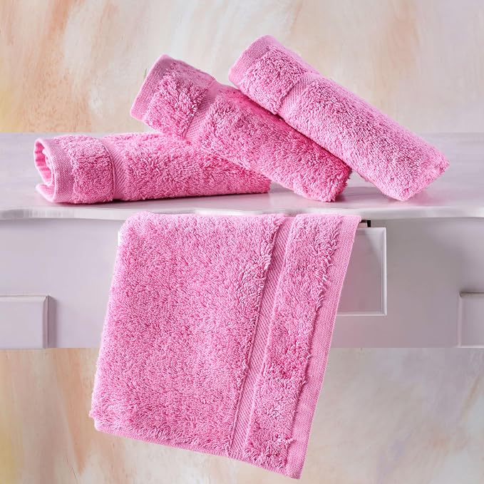 Hawmam Linen Luxury Cotton Washcloths 13x13 Inch - Large Hotel Spa Bathroom Face Towel | 12 Pack | Pink
