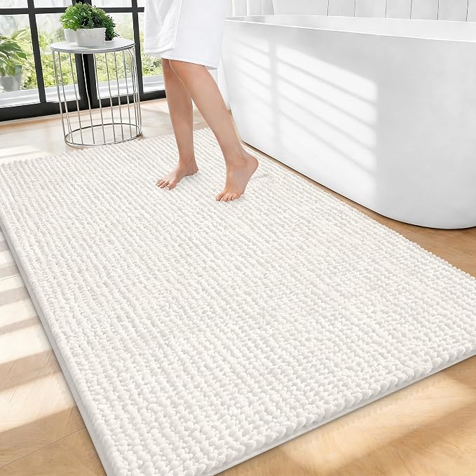 OLANLY Thick Chenille Large Bathroom Rugs 40x32, Absorbent Bath Mat, Ivory | Soft Bath Rugs, Rubber Backing, Machine Wash Dry, Bath Mats for Bathroom, Tub and Shower, Home Decor Accessories